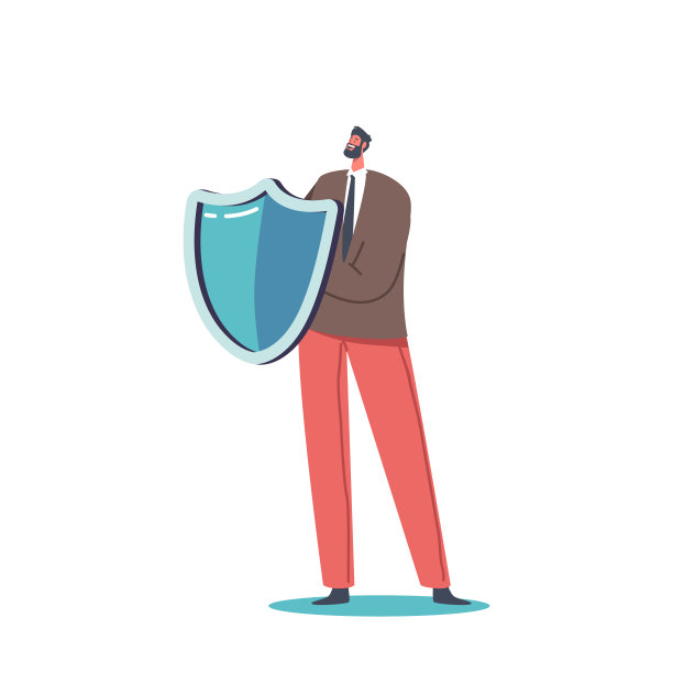 商人性格手持盾牌。货币保险，银行经理投资安全，数据库安全图片下载