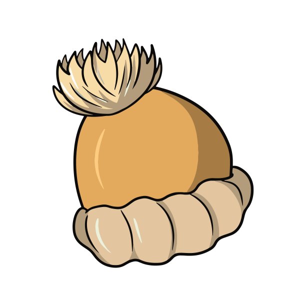 秋季橙色针织暖帽配绒球，矢量卡通图片下载