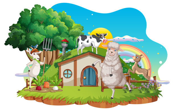 霍比特人的农场动物在白色背景图片下载