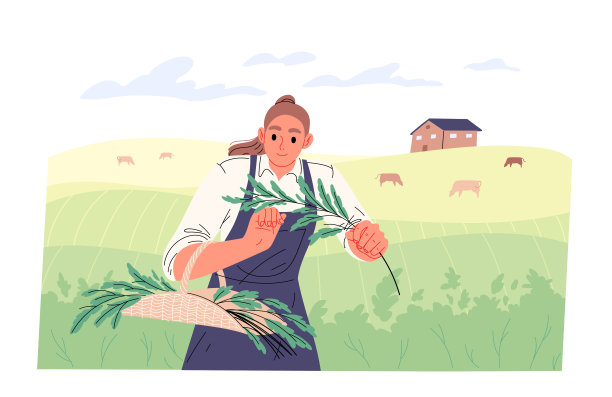 女农民在地里采摘成熟的庄稼图片下载