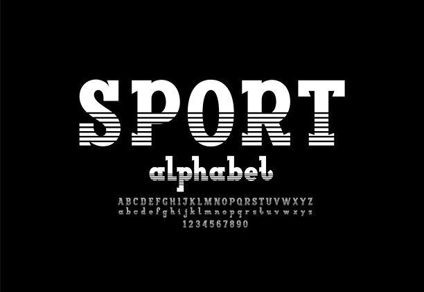 时髦的字体，平板衬线字母，大写和小写字母和数字制成条纹风格图片下载