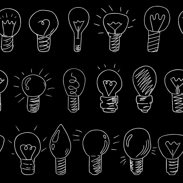 图案与灯泡无缝涂鸦，手绘电动设备无尽的背景。素描,徒手画的简约设计。图片下载