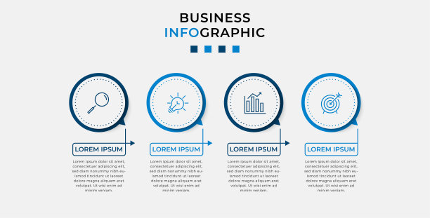 矢量信息图设计业务模板与图标和4个选项或步骤。可用于流程图、演示文稿、工作流布局、横幅、流程图、信息图图片下载