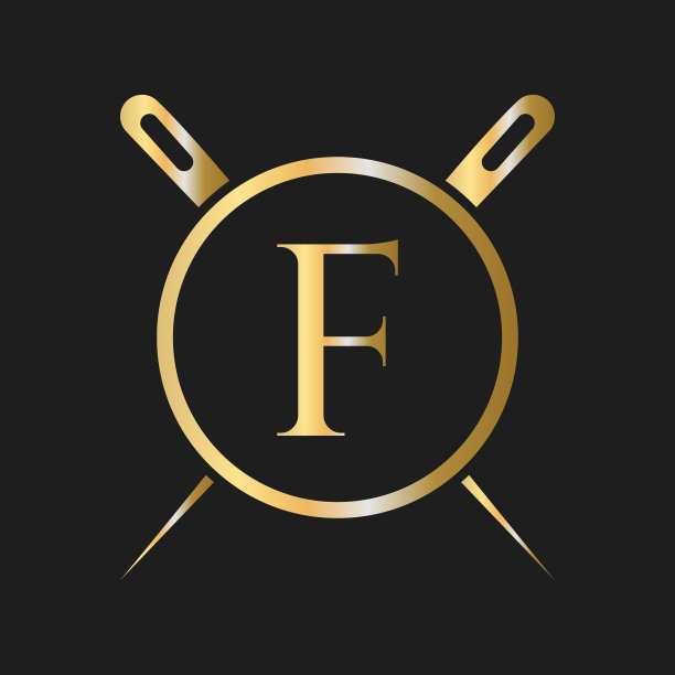 采购产品首字母F裁缝标志，针和线组合刺绣，纺织品，时装，布，织物模板图片下载
