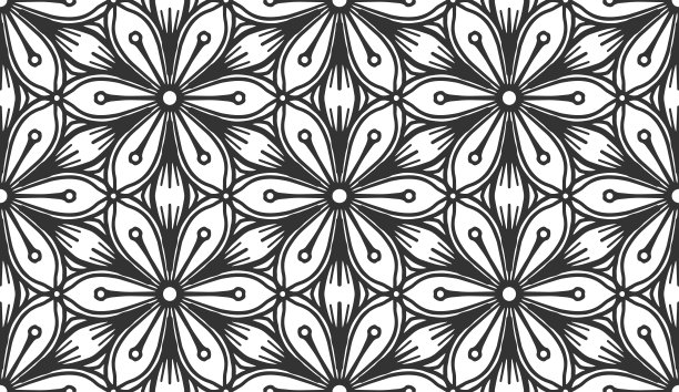 无缝花纹黑线织物瓷砖图片下载