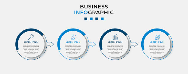 矢量信息图设计业务模板与图标和4个选项或步骤。可用于流程图、演示文稿、工作流布局、横幅、流程图、信息图图片下载
