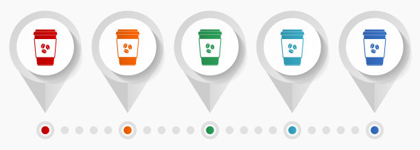 塑料杯咖啡，热饮概念矢量图标，易于编辑的信息图形模板，一套丰富多彩的平面设计指针的网页设计和移动应用程序图片下载