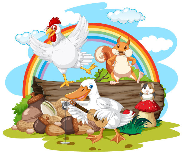 鸭子在花园里唱歌的场景图片下载