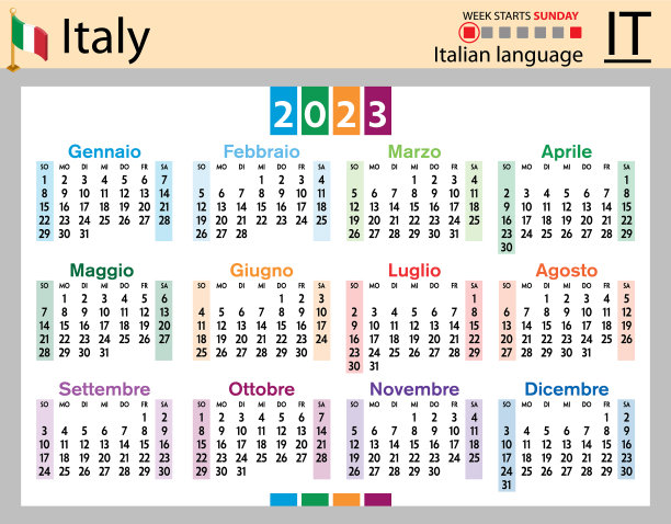 2023周意大利水平袖珍日历图片下载