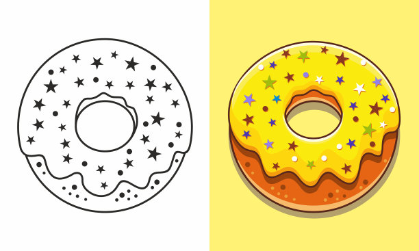 黄色的甜甜圈配上糖衣和装饰图片下载