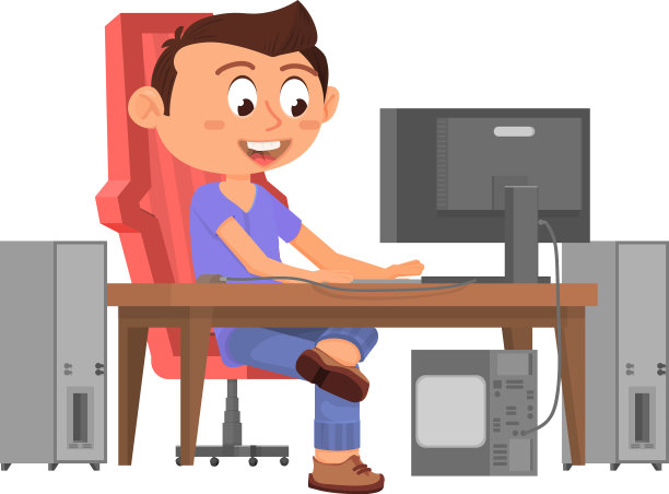 快乐男孩玩电脑卡通游戏图片下载