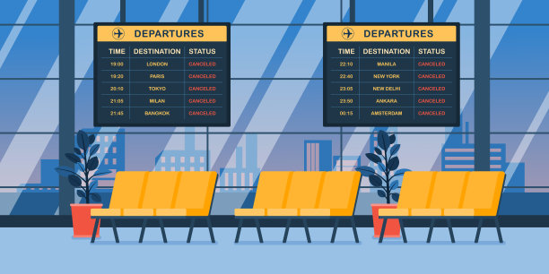 空房间，取消航班在机场终端，矢量，插图图片下载