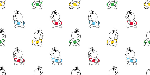 狗无缝图案法国斗牛犬游泳圈运动海滩矢量宠物小狗品种卡通重复墙纸涂鸦瓷砖背景插图设计隔离图片下载