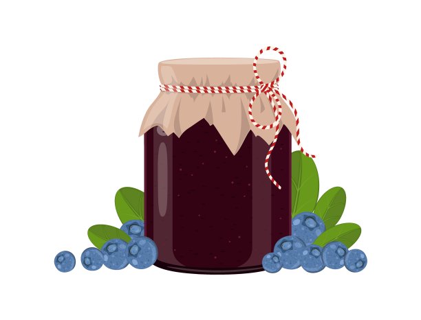蓝莓和越橘果酱或配置罐子在乡村风格，自制的水果浆果保存，矢量插图在白色背景图片下载