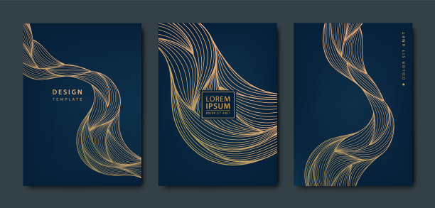 线条波浪背景与黄金纹理图片下载