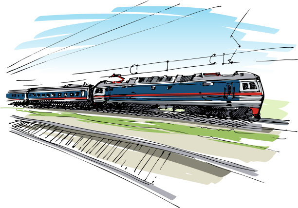 火车头载火车车厢-手绘草图图片下载