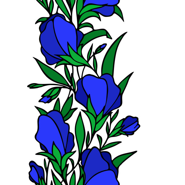 花无缝边蓝色花重复图片下载