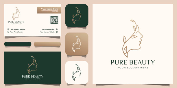 创意美丽女人的脸花线条艺术风格的标志和名片设计。抽象的设计理念为美容院，按摩，杂志，化妆品和水疗。图片下载