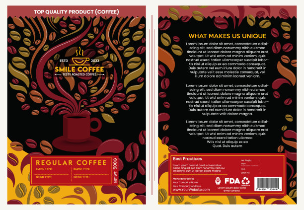 咖啡袋包装设计。前后部分图片下载