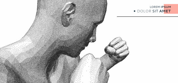 拳击手站好姿势准备战斗。运动的象征。意志的观念或精神的力量。3 d矢量插图。图片下载