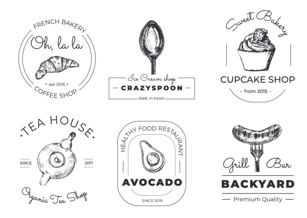 一套6 logo模板与手绘元素图片下载