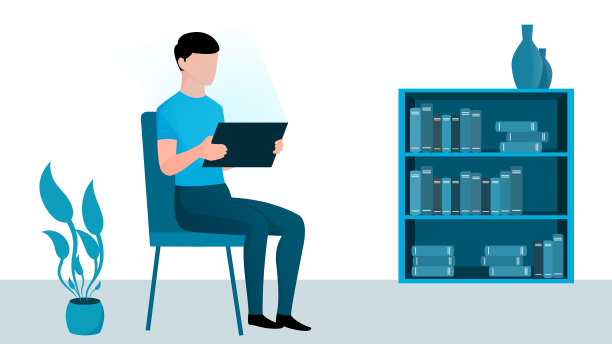 男人看着平板电脑屏幕在线学习和图片下载