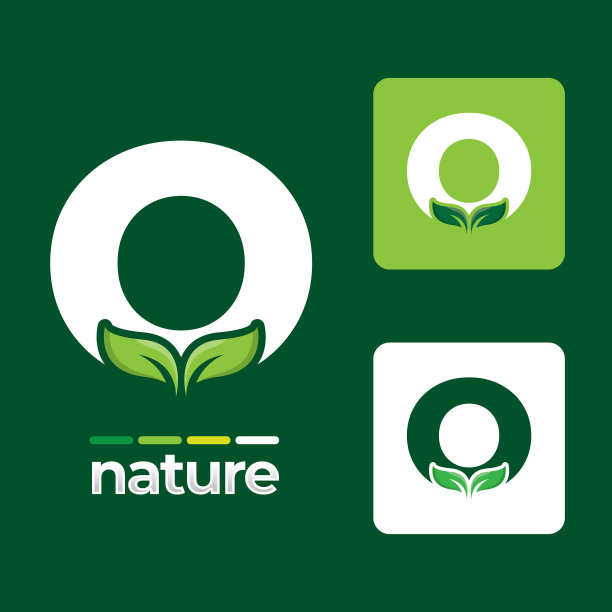绿叶标志图标设置在字母o模板图片下载