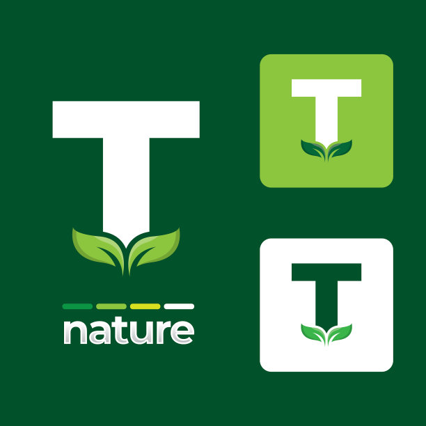 绿叶标志图标设置在字母t模板图片下载