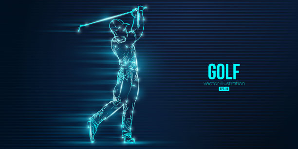 蓝色背景上高尔夫球手的抽象剪影。高尔夫球手击球。矢量图图片下载