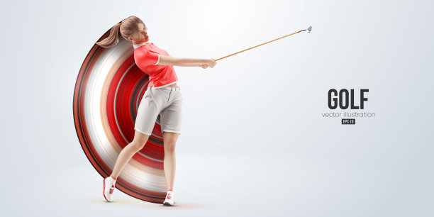现实轮廓的高尔夫球员在白色背景。高尔夫女选手击球。矢量图图片下载