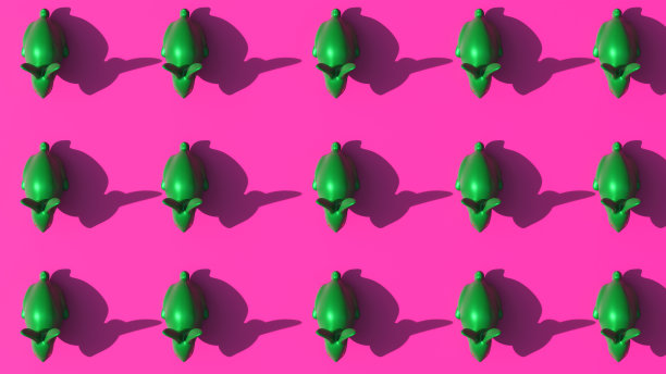 色彩斑斓的兔子图案。纹理绿色兔子在粉红色的背景。圣诞创意印刷假日贺卡横幅，礼物包装纸。3 d渲染插图。8 k大小图片下载