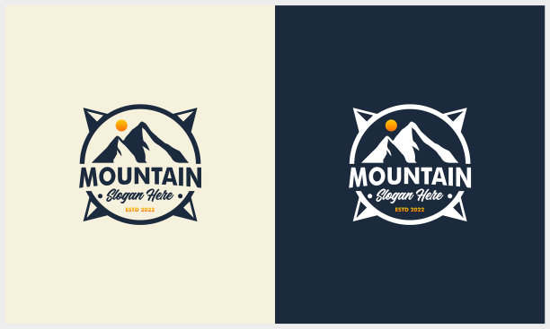 简单的带有太阳和指南针的山徽图片下载