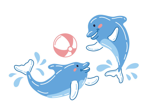 可爱快乐的手绘海豚矢量插图图片下载