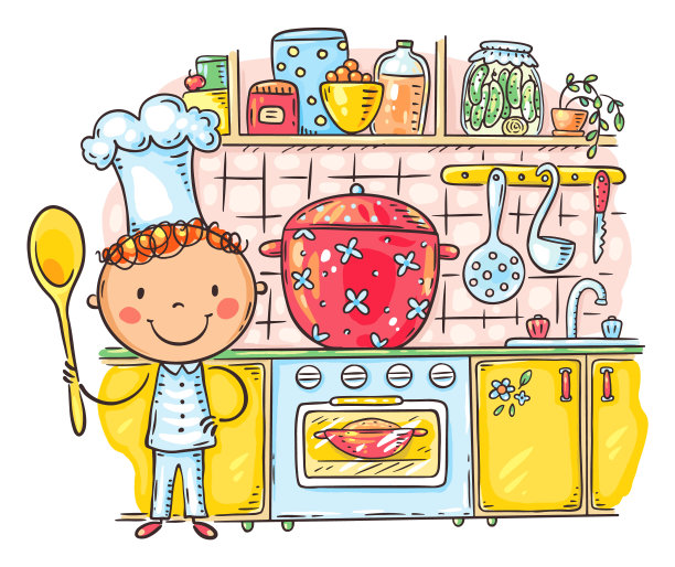卡通小孩在厨房当厨师长图片下载