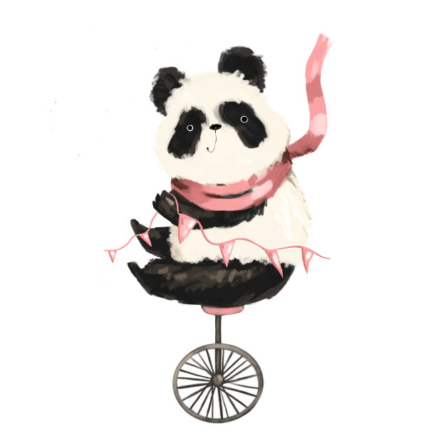 可爱的泰迪熊卡通可爱有趣的中国剪纸幼儿园孩子气的熊猫哺乳动物与飞行气球手绘水彩。图片下载