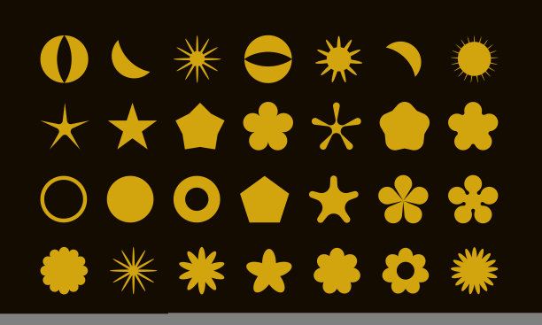 金箔太阳和月亮几何极简图形元素。抽象简单的形状图标集合。千年虫向量闪烁，星星图片下载