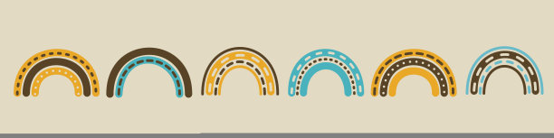 温暖的复古groovy彩虹集合。1970年橙色蓝色矢量插图。可爱的70年代儿童艺术，卧室装饰图片下载