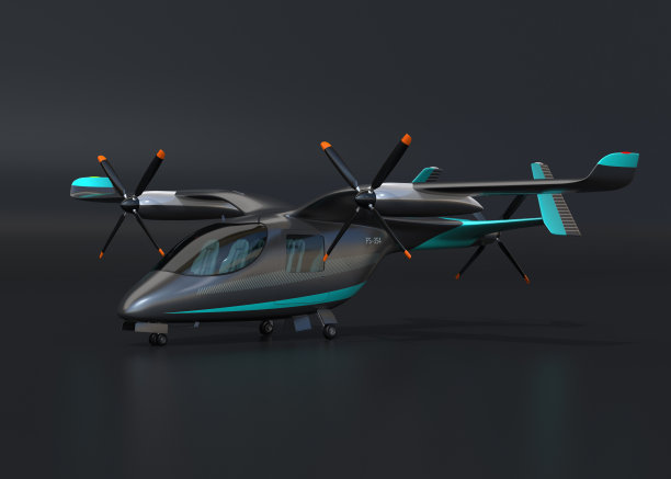 黑色背景的电动垂直起降客机图片下载