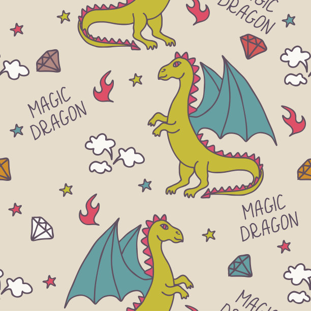 无缝矢量图案可爱卡通龙，宝宝背景图片下载