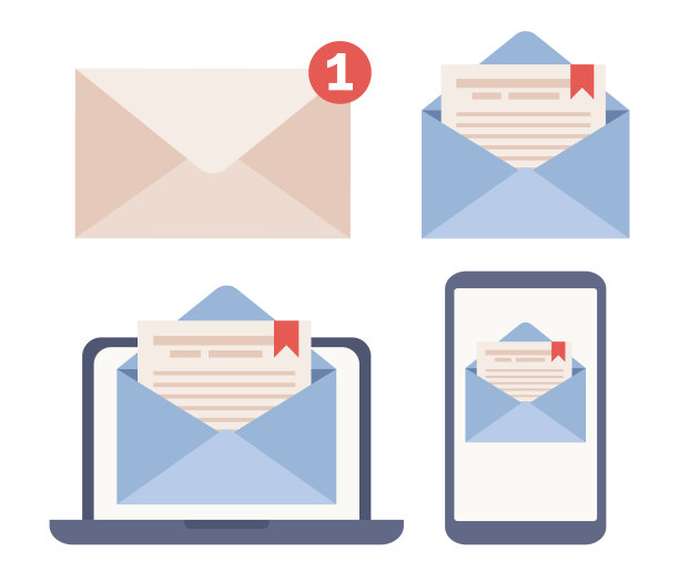 打开和关闭邮件信封图标设置。邮件通知的迹象。新消息。矢量平面插图图片下载