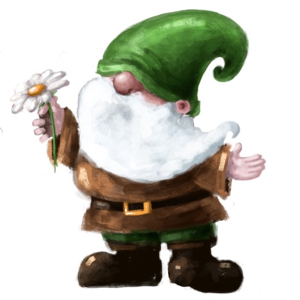 可爱的小地精与绿色的帽子和甘菊儿童插图图片下载