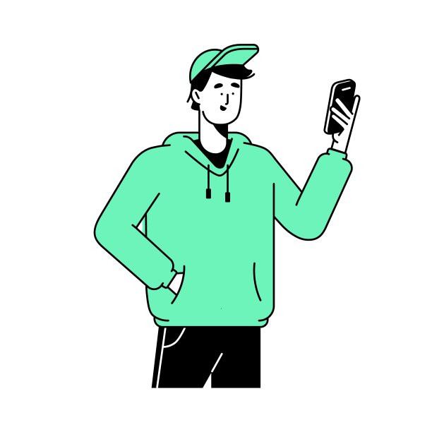 年轻人拿着智能手机。手持智能手机的人，在线阅读，上网冲浪。使用手机的现代青少年。线性平面矢量插图孤立在白色背景上图片下载