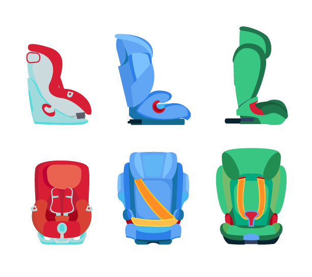 卡通婴儿汽车座椅设置矢量插图。图片下载