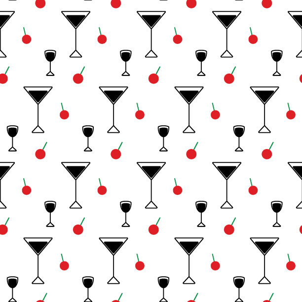 无缝图案图标形式的眼镜和樱桃在透明的背景上的时尚颜色。图片下载