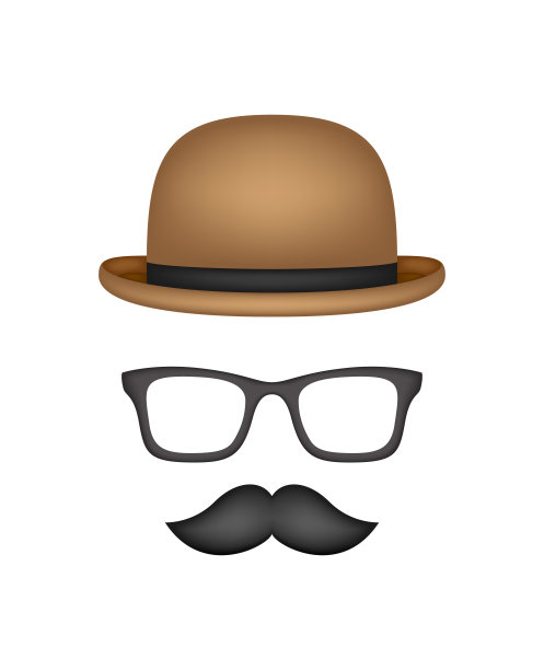 胡子，帽子，和眼镜孤立在白色背景图片下载