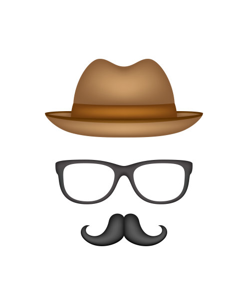 胡子，帽子，和眼镜孤立在白色背景图片下载