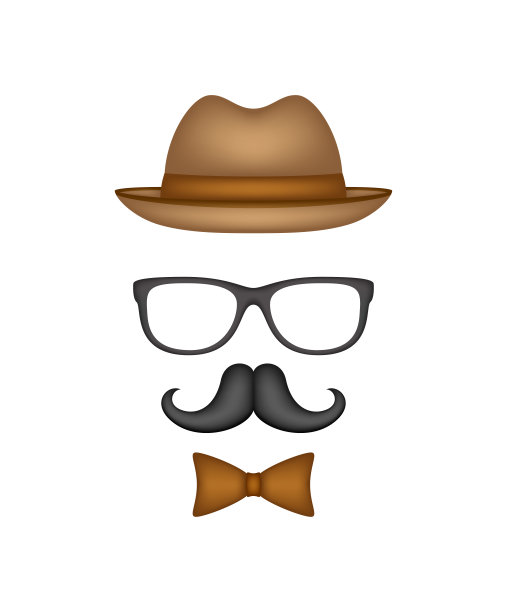 胡子，领结，帽子和眼镜孤立在白色背景图片下载