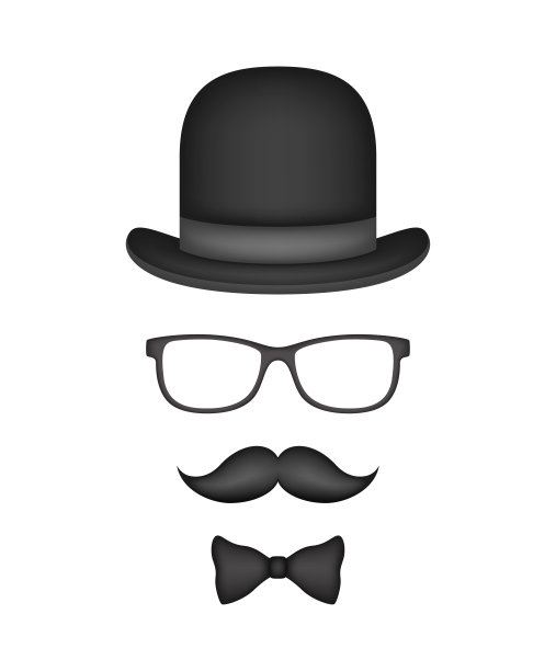 胡子，领结，帽子和眼镜孤立在白色背景图片下载