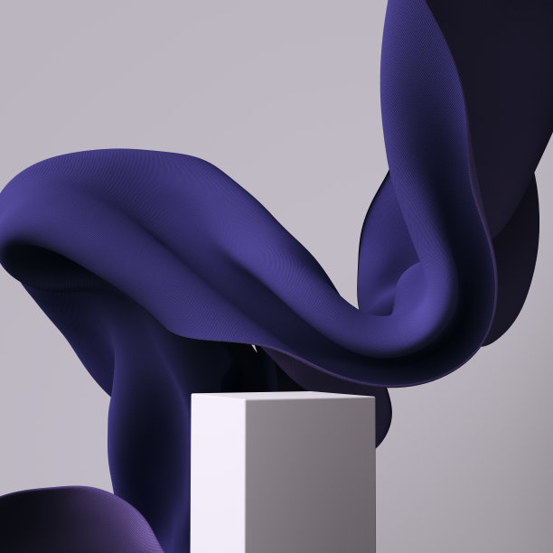 抽象最小场景的产品展示，对象放置背景和飞行紫色织物，三维渲染图片下载