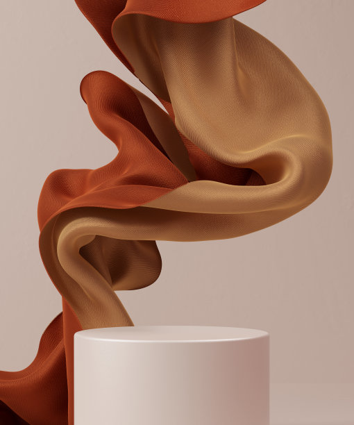 飘逸飘逸的棕色纺织品在空中飘浮，布料动态抽象的产品展示背景，布料飞三维渲染图片下载